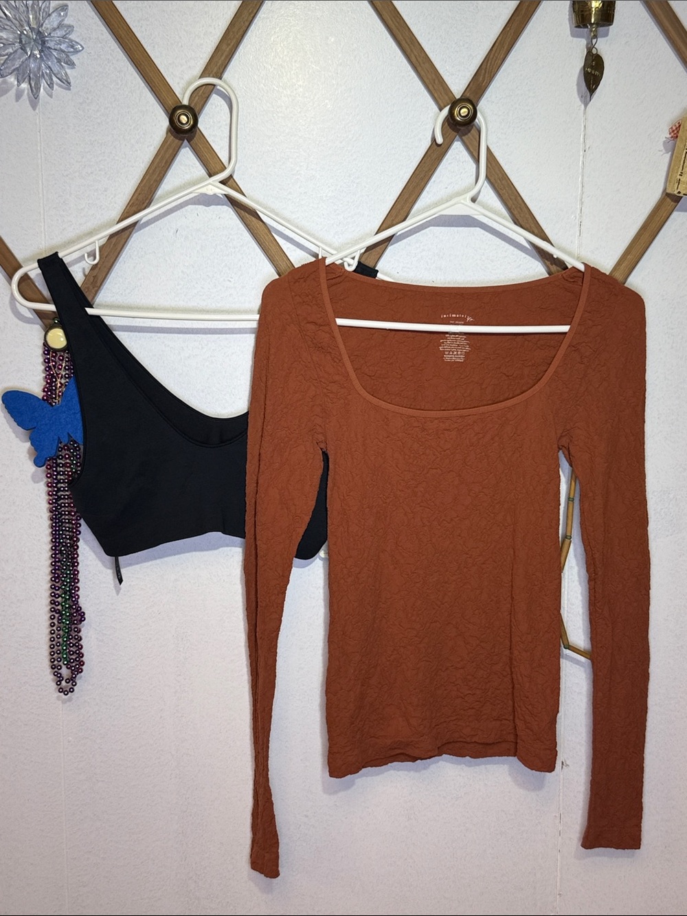 Free People Rust Scoop-Neck Ribbed Long Sleeve Top